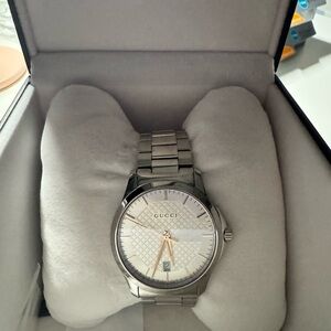 Gucci Silver Stainless Steel Watch with Rose Gold Hands
